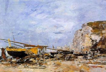 尤金 佈丹 Etretat, Boats Stranded on the Beach